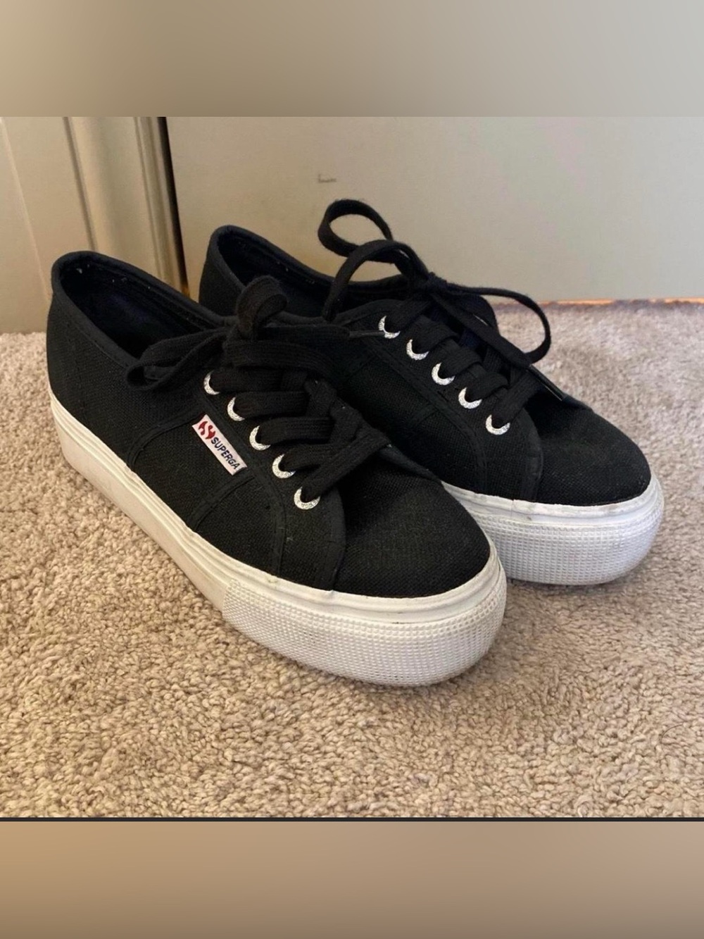 Superga Black Canvas Platform Lace-Up Sneakers